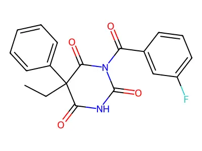 5-Ethyl-1-(3-fluorobenzoyl)-5-phenyl-1,3-diazinane-2,4,6-trione structure