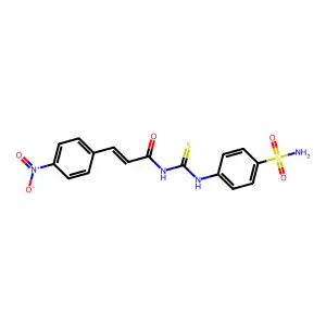(E)-3-(4-nitrophenyl)-N-[(4-sulfamoylphenyl)carbamothioyl]prop-2-enamide structure