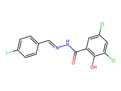 3,5-dichloro-N-[(E)-(4-fluorophenyl)methylideneamino]-2-hydroxybenzamide structure
