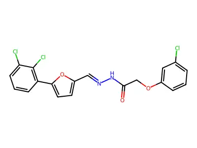 2-(3-chlorophenoxy)-N'-{(E)-[5-(2,3-dichlorophenyl)furan-2-yl]methylidene}acetohydrazide structure