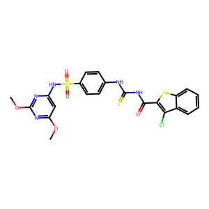 3-chloro-N-[[4-[(2,6-dimethoxypyrimidin-4-yl)sulfamoyl]phenyl]carbamothioyl]-1-benzothiophene-2-carboxamide structure