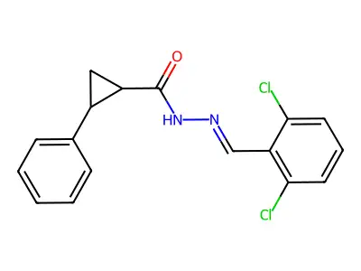 N'-[(E)-(2,6-dichlorophenyl)methylidene]-2-phenylcyclopropanecarbohydrazide structure