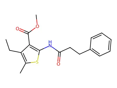 Methyl 4-ethyl-5-methyl-2-(3-phenylpropanoylamino)thiophene-3-carboxylate structure