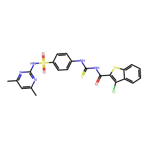 3-chloro-N-[[4-[(4,6-dimethylpyrimidin-2-yl)sulfamoyl]phenyl]carbamothioyl]-1-benzothiophene-2-carboxamide structure