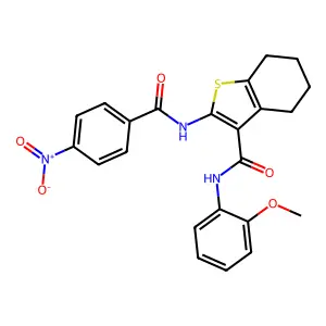 N-(2-methoxyphenyl)-2-[(4-nitrobenzoyl)amino]-4,5,6,7-tetrahydro-1-benzothiophene-3-carboxamide structure