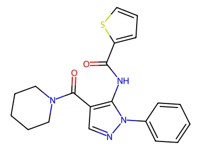 N-[2-phenyl-4-(piperidine-1-carbonyl)pyrazol-3-yl]thiophene-2-carboxamide structure