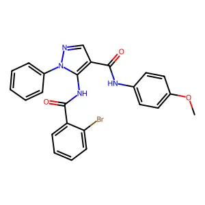 5-[(2-bromobenzoyl)amino]-N-(4-methoxyphenyl)-1-phenylpyrazole-4-carboxamide structure