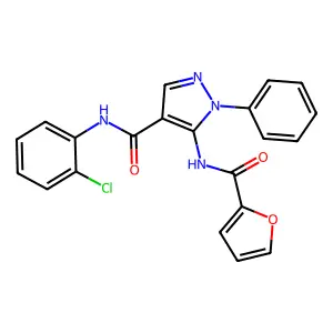 N-(2-chlorophenyl)-5-(furan-2-carbonylamino)-1-phenylpyrazole-4-carboxamide structure