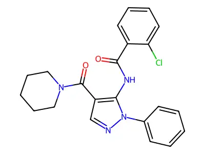 2-chloro-N-[2-phenyl-4-(piperidine-1-carbonyl)pyrazol-3-yl]benzamide structure