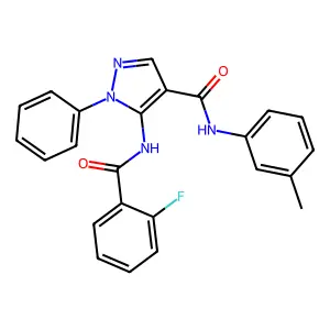5-[(2-fluorobenzoyl)amino]-N-(3-methylphenyl)-1-phenylpyrazole-4-carboxamide structure