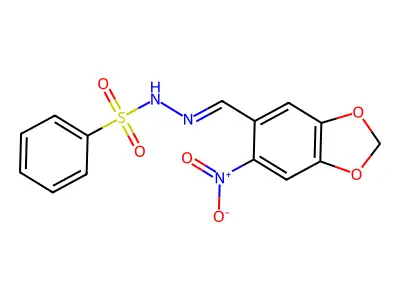 N-[(E)-(6-nitro-1,3-benzodioxol-5-yl)methylideneamino]benzenesulfonamide structure