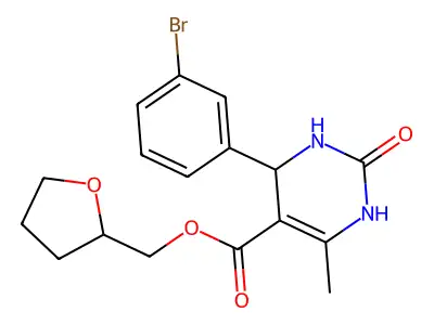 tetrahydrofuran-2-ylmethyl 4-(3-bromophenyl)-6-methyl-2-oxo-1,2,3,4-tetrahydropyrimidine-5-carboxylate structure