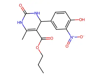 propyl 4-(4-hydroxy-3-nitrophenyl)-6-methyl-2-oxo-1,2,3,4-tetrahydropyrimidine-5-carboxylate structure