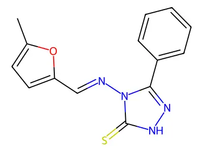 4-{[(E)-(5-methylfuran-2-yl)methylidene]amino}-5-phenyl-4H-1,2,4-triazole-3-thiol structure