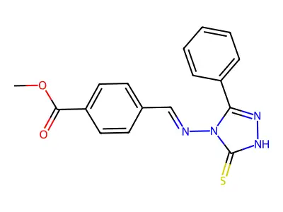 methyl 4-[(E)-(3-phenyl-5-sulfanylidene-1H-1,2,4-triazol-4-yl)iminomethyl]benzoate structure