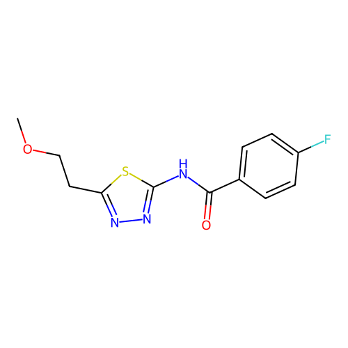 4-fluoro-N-[5-(2-methoxyethyl)-1,3,4-thiadiazol-2-yl]benzamide structure