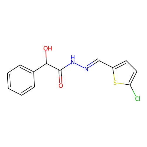 N'-[(E)-(5-chlorothiophen-2-yl)methylidene]-2-hydroxy-2-phenylacetohydrazide structure