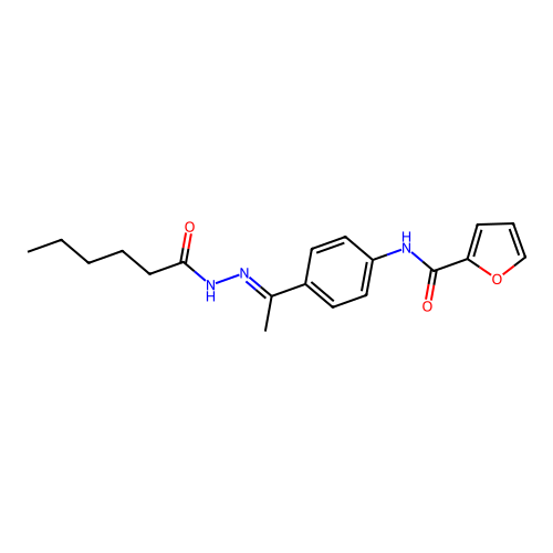 N-[4-[(E)-N-(hexanoylamino)-C-methylcarbonimidoyl]phenyl]furan-2-carboxamide structure