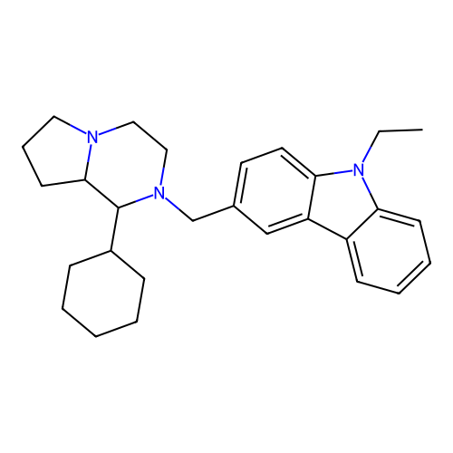 3-[(1-cyclohexylhexahydropyrrolo[1,2-a]pyrazin-2(1H)-yl)methyl]-9-ethyl-9H-carbazole structure