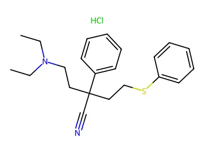 alpha-(2-Phenylthioethyl)-alpha-(2-diethylaminoethyl)phenylacetonitrile hydrochloride structure