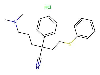 alpha-(2-Phenylthioethyl)-alpha-(3-dimethylaminopropyl)phenylacetonitrile hydrochloride structure