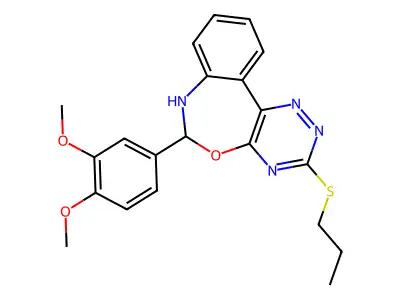 6-(3,4-dimethoxyphenyl)-3-propylsulfanyl-6,7-dihydro-[1,2,4]triazino[5,6-d][3,1]benzoxazepine structure
