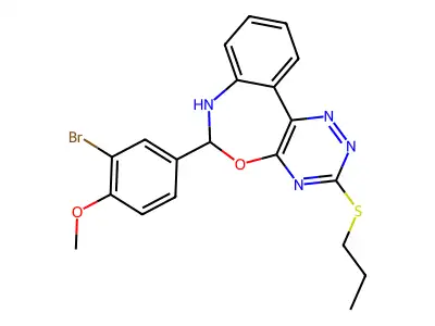 2-bromo-4-[3-(propylsulfanyl)-6,7-dihydro[1,2,4]triazino[5,6-d][3,1]benzoxazepin-6-yl]phenyl methyl ether structure