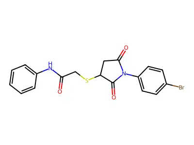 2-[1-(4-bromophenyl)-2,5-dioxoazolidin-3-ylthio]-N-phenylacetamide structure
