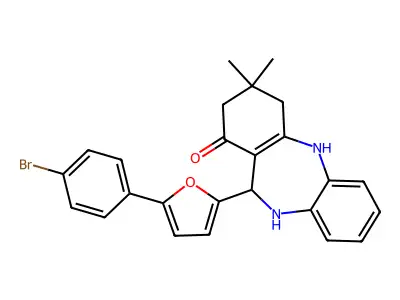 11-[5-(4-bromophenyl)-2-furyl]-3,3-dimethyl-2,3,4,5,10,11-hexahydro-1H-dibenzo[b,e][1,4]diazepin-1-one structure