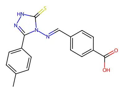 4-[(E)-[3-(4-methylphenyl)-5-sulfanylidene-1H-1,2,4-triazol-4-yl]iminomethyl]benzoic acid structure