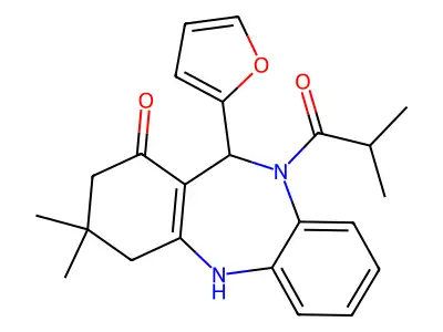 11-(2-furyl)-10-isobutyryl-3,3-dimethyl-2,3,4,5,10,11-hexahydro-1H-dibenzo[b,e][1,4]diazepin-1-one structure