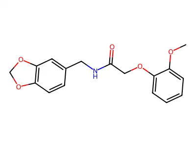 N-(1,3-benzodioxol-5-ylmethyl)-2-(2-methoxyphenoxy)acetamide structure