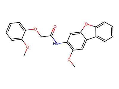 N-(2-methoxydibenzofuran-3-yl)-2-(2-methoxyphenoxy)acetamide structure