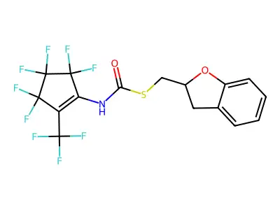 S-((2,3-dihydrobenzofuran-2-yl)methyl) (3,3,4,4,5,5-hexafluoro-2-(trifluoromethyl)cyclopent-1-en-1-yl)carbamothioate structure