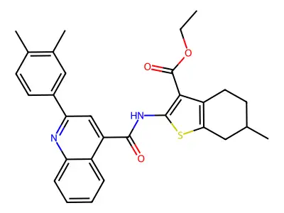 ethyl 2-({[2-(3,4-dimethylphenyl)quinolin-4-yl]carbonyl}amino)-6-methyl-4,5,6,7-tetrahydro-1-benzothiophene-3-carboxylate structure