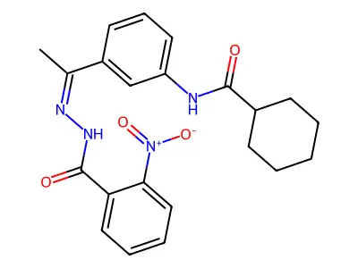 N-[(Z)-1-[3-(cyclohexanecarbonylamino)phenyl]ethylideneamino]-2-nitrobenzamide structure