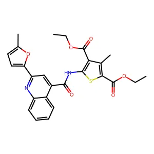 diethyl 3-methyl-5-[[2-(5-methylfuran-2-yl)quinoline-4-carbonyl]amino]thiophene-2,4-dicarboxylate structure
