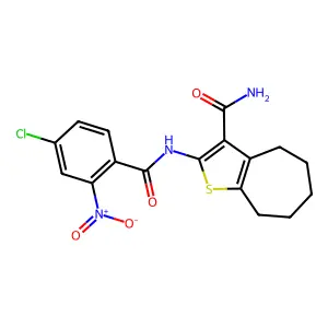 2-[(4-chloro-2-nitrobenzoyl)amino]-5,6,7,8-tetrahydro-4H-cyclohepta[b]thiophene-3-carboxamide structure