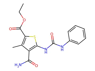 Ethyl 4-(aminocarbonyl)-3-methyl-5-[[(phenylamino)carbonyl]amino]-2-thiophenecarboxylate structure
