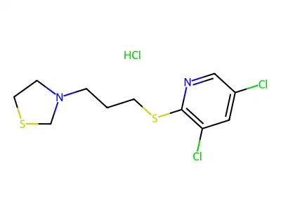Thiazolidine, 3-(3-(3,5-dichloro-2-pyridyl)thiopropyl)-, hydrochloride structure