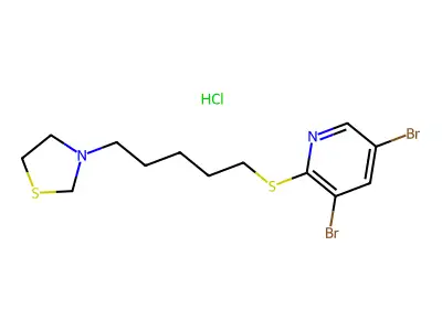 Pyridine, 3,5-dibromo-2-((5-(3-thiazolidinyl)pentyl)thio)-, monohydrochloride structure