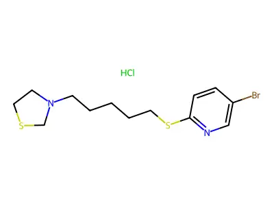 Thiazolidine, 3-(5-(5-bromo-2-pyridyl)thiopentyl)-, hydrochloride structure