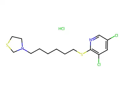 Thiazolidine, 3-(6-(3,5-dichloro-2-pyridyl)thiohexyl)-, hydrochloride structure