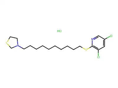 Thiazolidine, 3-(10-(3,5-dichloro-2-pyridyl)thiodecyl)-, hydrochloride structure