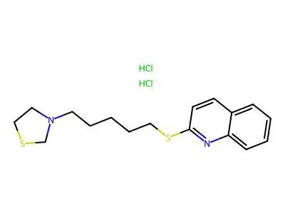 Thiazolidine, 3-(5-(2-quinolyl)thiopentyl)-, dihydrochloride structure