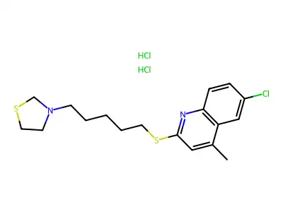 Thiazolidine, 3-(5-(6-chloro-4-methyl-2-quinolinyl)thiopentyl)-, dihydrochloride structure