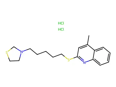 Thiazolidine, 3-(5-(4-methyl-2-quinolyl)thiopentyl)-, dihydrochloride structure