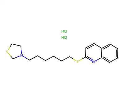 Thiazolidine, 3-(6-(2-quinolyl)thiohexyl)-, dihydrochloride, hydrate structure