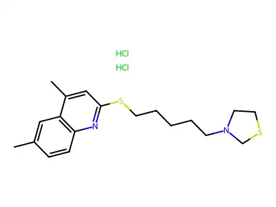 Thiazolidine, 3-(5-(4,6-dimethyl-2-quinolinyl)thiopentyl)-, dihydrochloride structure