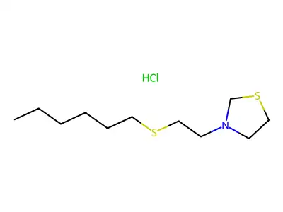 Thiazolidine, 3-(2-(hexylthio)ethyl)-, hydrochloride structure